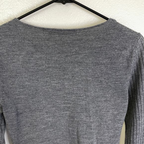 Krimson & Klover Sweater Womens Medium Gray Pullover Merino Wool V Neck Striped - Picture 7 of 9